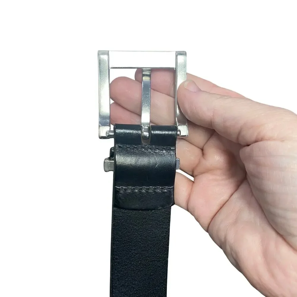 Express Men’s Black Genuine Leather Belt Size 40 Silver Buckle Made in England